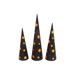 Assorted Black and Orange Glitter Halloween Cone Trees (Set of 3)