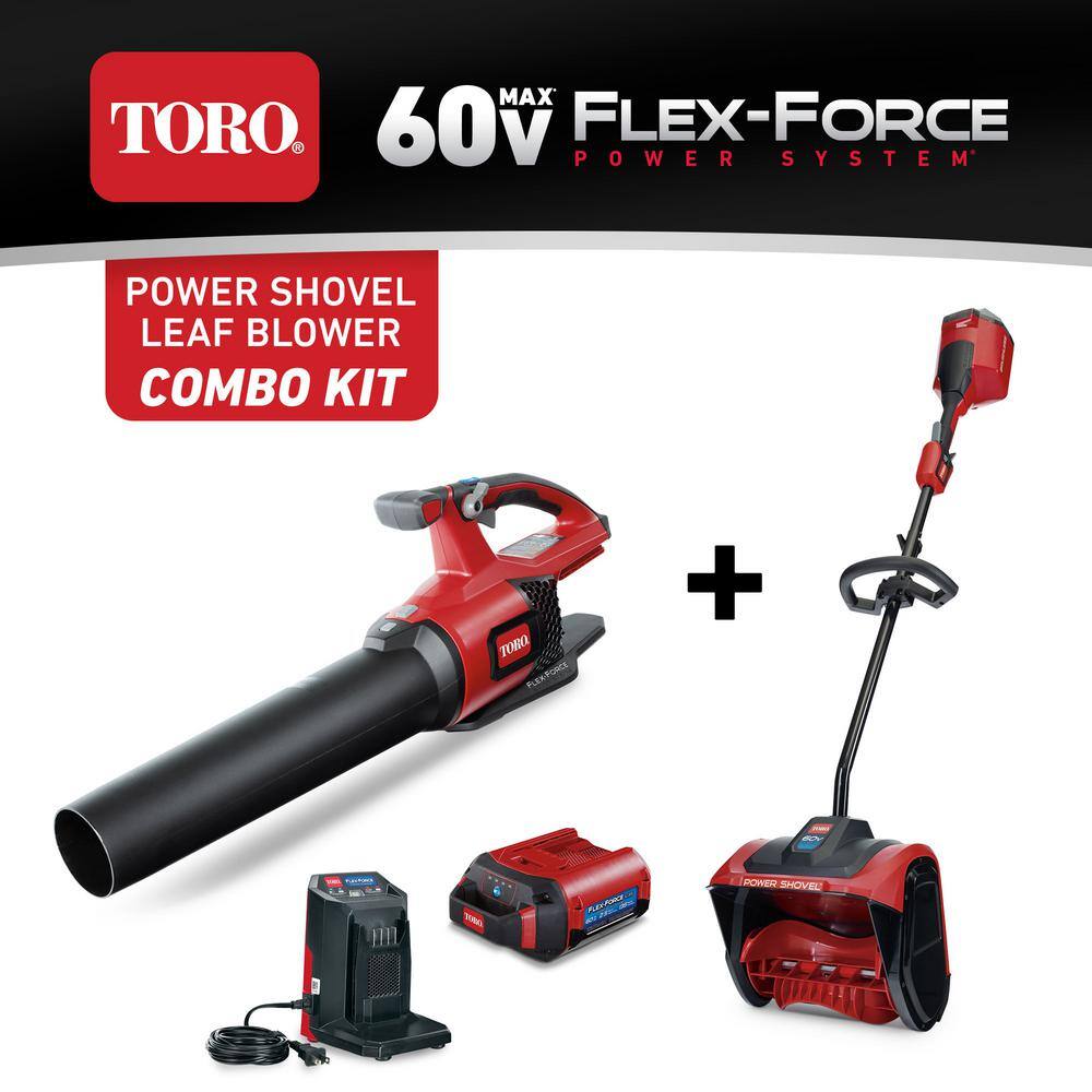 Toro Flex-Force 60V Cordless 2-Tool Combo Kit, 12 in. Snow Shovel \u0026 120 MPH 605 CFM Leaf Blower w/Charger \u0026 2.5 Ah Battery 66357