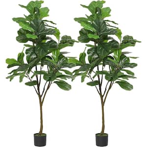 Artificial Fiddle Leaf Fig Tree 6 ft. 86 Decorative Faux Fiddle Leaves Fake Fig Silk Tree in Pot Artificial Tree 2-Pack