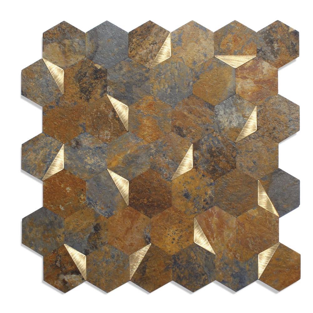 Reviews for Yipscazo Hexagon Rustic Slate Mixed Metal 12 in. x 12 in