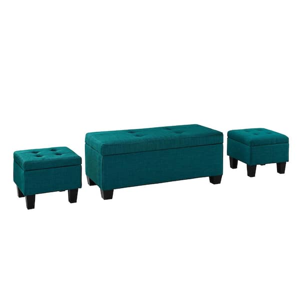 Picket House Furnishings Everett 3-Pack Teal Storage Ottoman