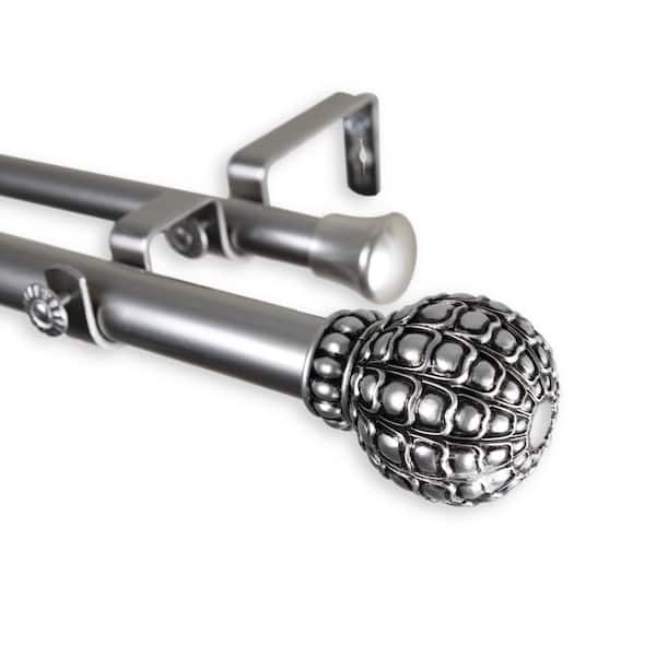 Rod Desyne Pod 66 in. - 120 in. Adjustable 1 in. Dia Double Curtain Rod in Satin Nickel