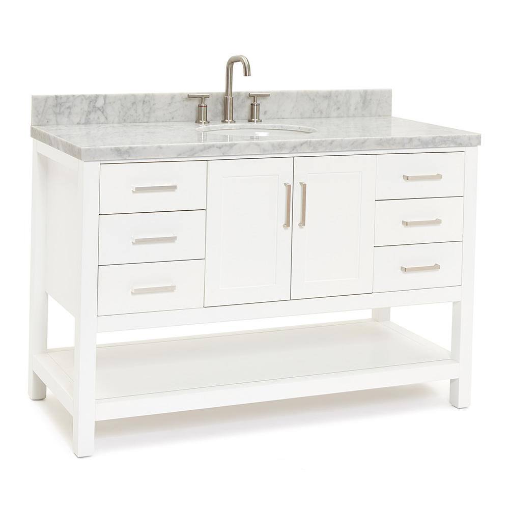 Magnolia 55" White Solid Wood Single Vanity with Carrara Top
