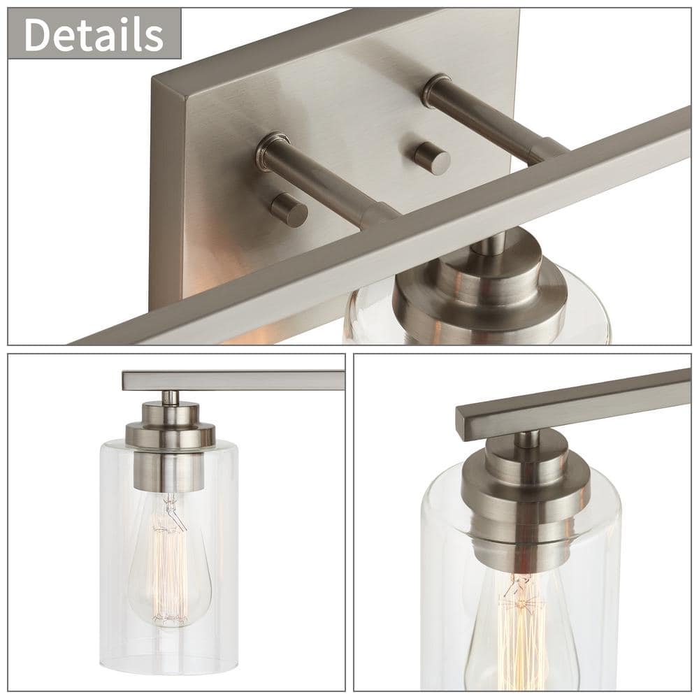 Brushed Nickel 3-Light Cylinder Glass Outdoor Vanity Fixture