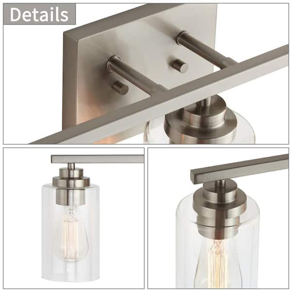 KAWOTI 22 in. 3-Light Brushed Nickel Vanity Light with Clear Glass