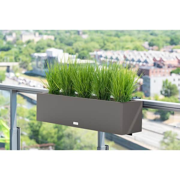 Extra Large Gray Plastic Rectangular Windox Box Planter with Railing Attachment (9 in. L x 36 in. W x 9.25 in. H)