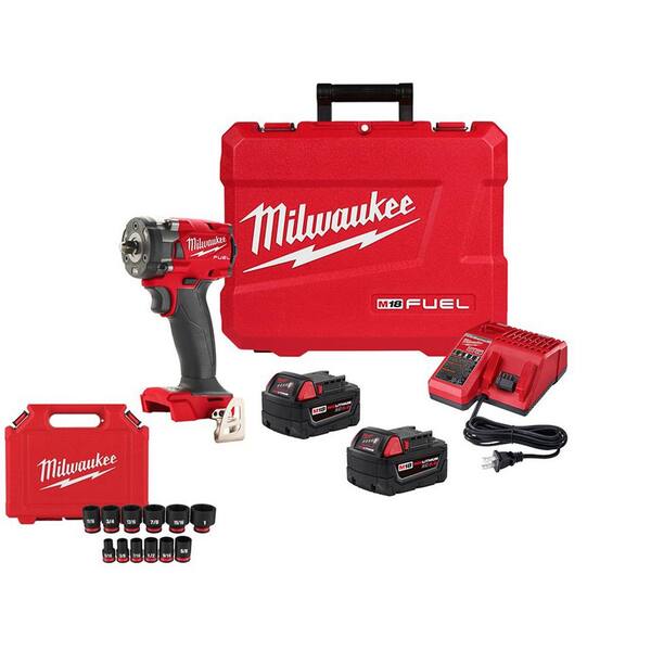 Milwaukee M18 Fuel Gen-3 18V Lithium-Ion Brushless Cordless 3/8 in. Compact Impact Wrench Kit w/ Impact Socket Set (12-Piece)