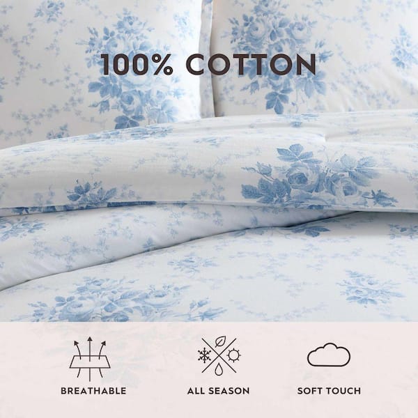 Laura Ashley Sophia Light Blue/White Cotton Full/Queen 3-Piece