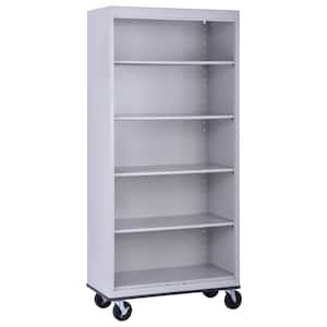 Mobile Bookcase Series 78 in. Tall Dove Gray Steel 5-Shelf Standard Bookcase with Casters