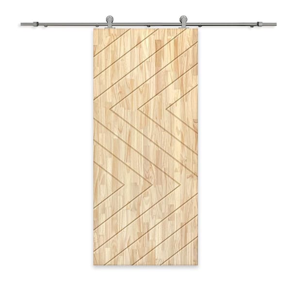 CALHOME 30 in. x 96 in. Natural Pine Wood Unfinished Interior Sliding Barn Door with Hardware Kit