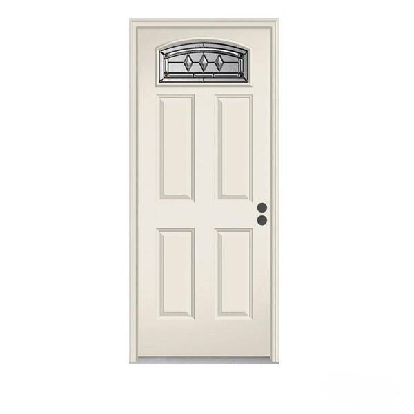 JELD-WEN 32 in. x 80 in. Camber Top Mission Prairie Primed Steel Prehung Left-Hand Front Door w/Brickmould