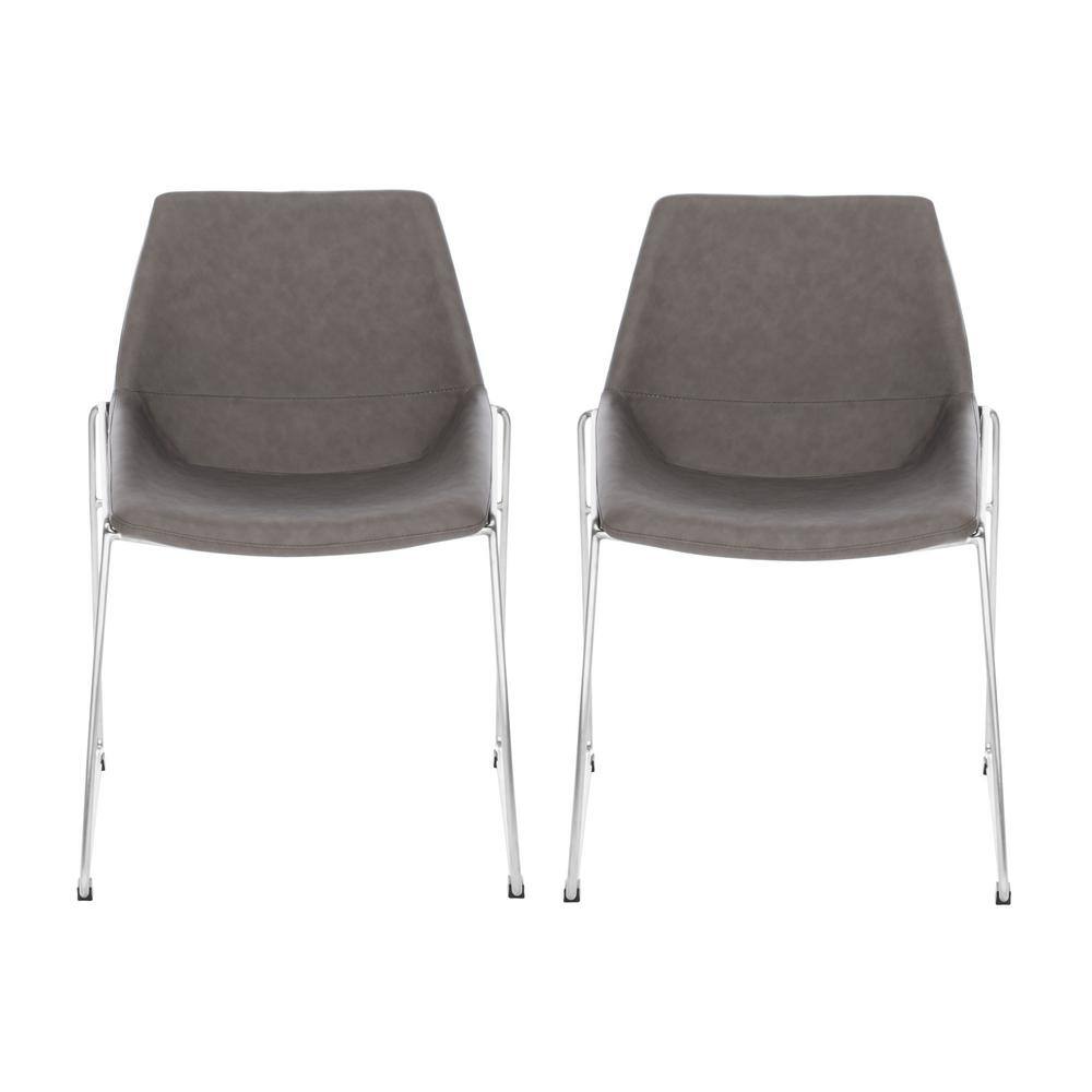 Ash Grey Faux Leather Upholstered Side Chair with Metal Legs