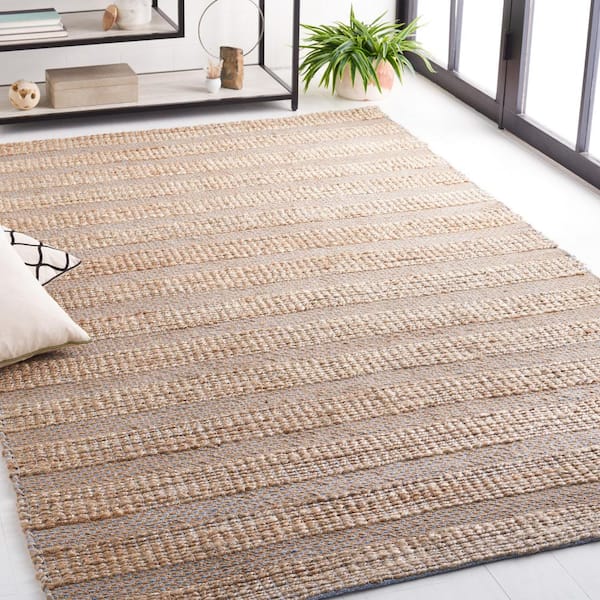Natural Fiber 10 ft. x 14 ft. Light Blue/Natural Striped Woven Area Rug