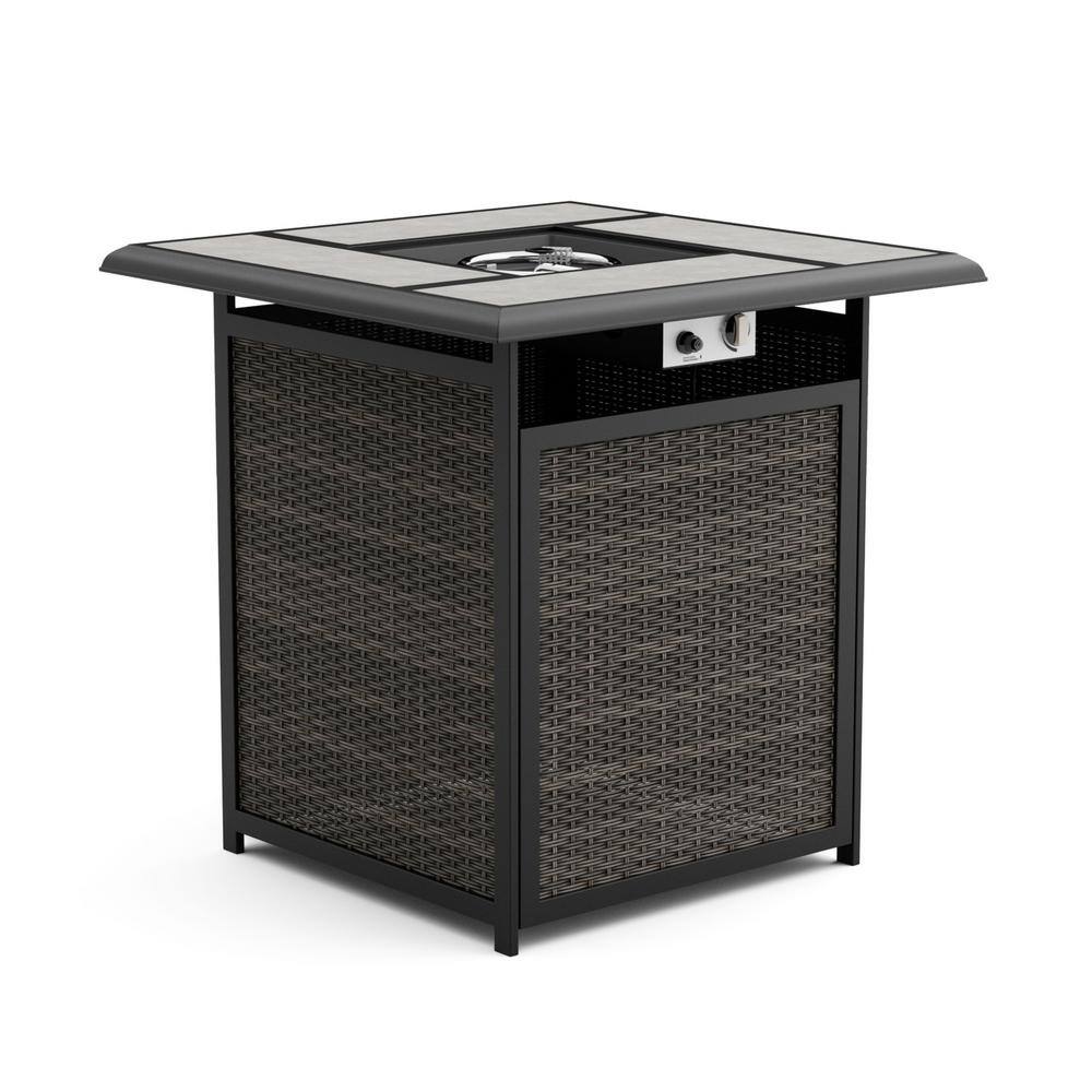 Arosa 2-Person Gray Rattan Fire Pit Dining Set with Cushions