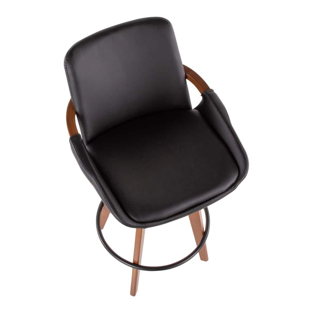 Cosmo 26" Black and Walnut Modern Swivel Counter Stool