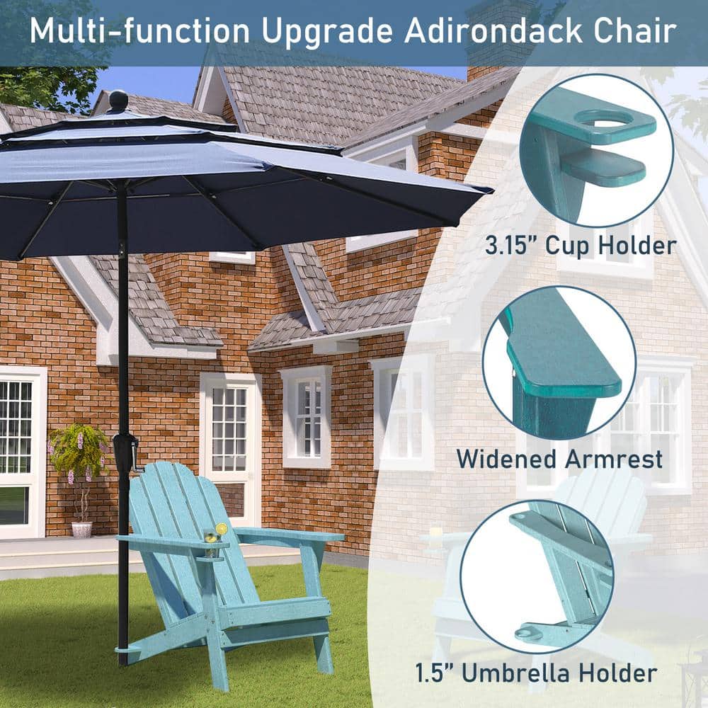 Cyan HDPE Adirondack Chair with Cup Holder and Umbrella Hole