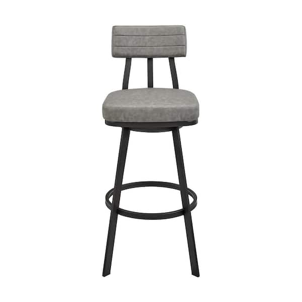 Armen Living Jinab 38-42 in. Grey/Black Metal 30 in. Bar Stool with Faux Leather Seat