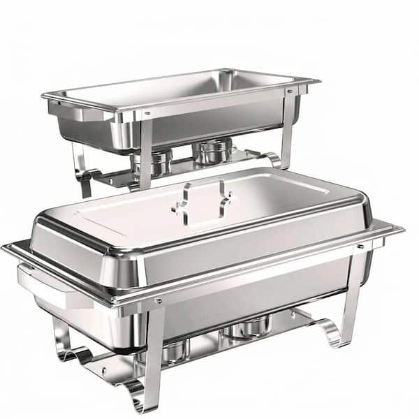 2-Pack 11 qt. Extra-Large Stainless Steel Chafing Dishes for Buffets Food Warmers Catering Use Silver