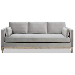 Knox 84 in. Pillow Arm Modern Farmhouse Velvet Living Room Sofa Couch in Opal Grey