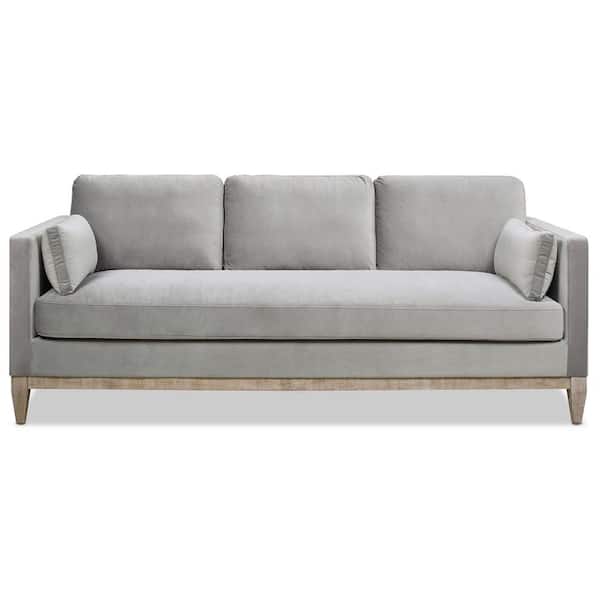 Jennifer Taylor Knox 84 in. Pillow Arm Modern Farmhouse Velvet Living Room Sofa Couch in Opal Grey