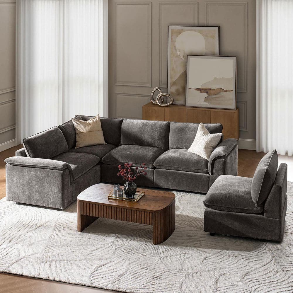 Vigil 114 in. Oversized L-Shaped 7-Piece Polyester Sectional Sofa in Grey with Removable Cushion Cover