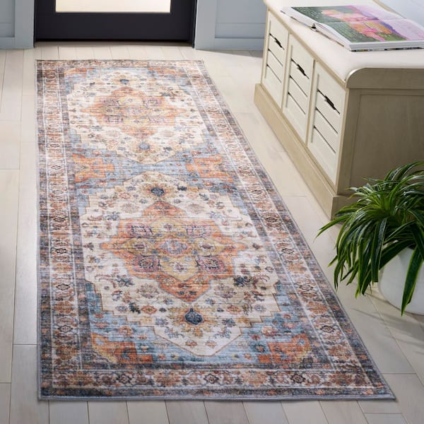 Arizona 3 ft. x 8 ft. Light Brown/Rust Distressed Medallion Abstract Washable Runner Rug