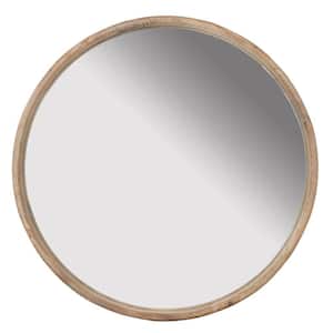 27.6 in. W x 27.6 in. H Brown Round Natural Fir Wood Wall Mount Accent Mirror