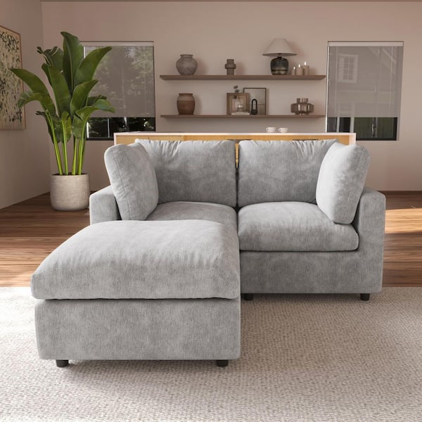 J&E Home 33.5 in. Armless Chenille Ottoman Modular Free Combination Sectional Sofa Ottoman in Light Gray 1 Piece