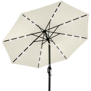 10 ft. Market Solar LED Lighted Tilt Patio Umbrella with UV-Resistant Fabric in Ivory