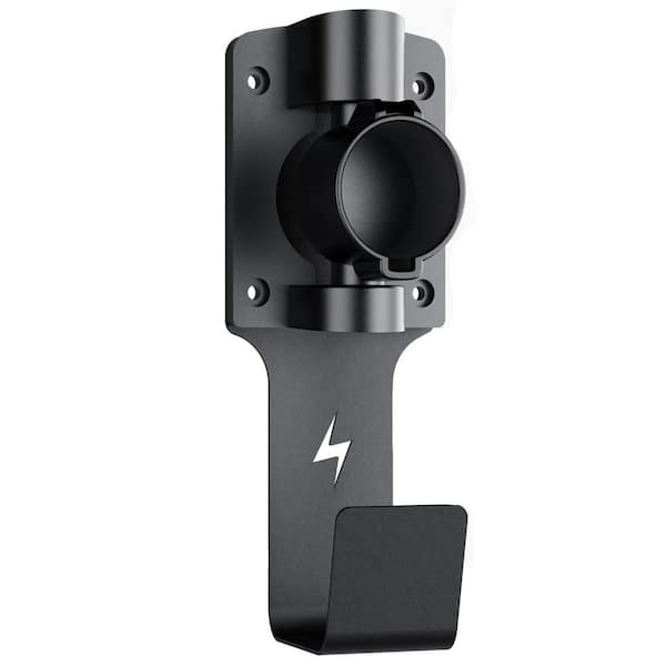 Electric Vehicle J1772 Charger Holder 180° Rotating Nozzle Dock Metal J-Hook Wall Mount Cable Organizer