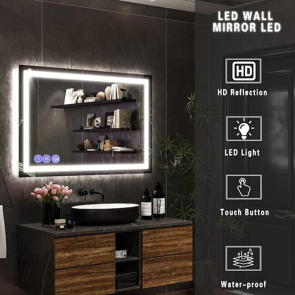 26 in. W x 37.8 in. H LED Frameless Wall Bathroom Vanity Mirror