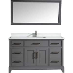 Genoa 60 in. W x 22 in. D x 36 in. H Bath Vanity in Grey withEngineered Marble Top in White with Basin and Mirror