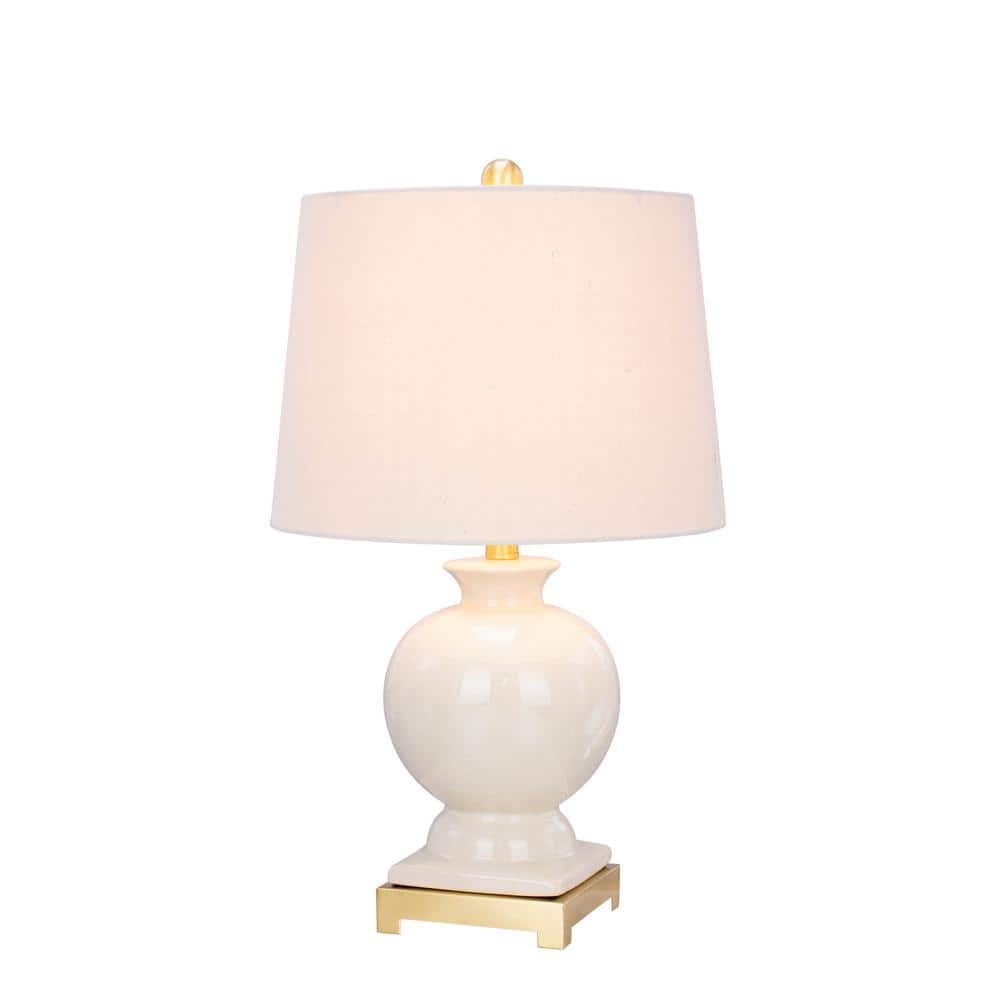 Eggshell Ceramic and Satin Brass Table Lamp with Faux Silk Shade