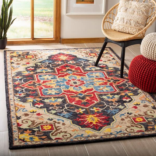Aspen Charcoal/Cream Doormat 3 ft. x 3 ft. Border Square Area Rug