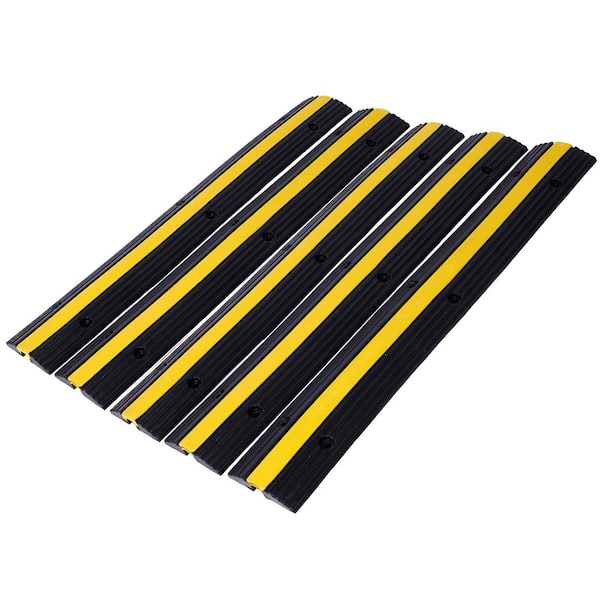 Tidoin 6600 lbs. Load Capacity 1 Channel Rubber Cable Protector Ramp Rubber Speed Bumps with 12 Bolts Spike (5-Pack)