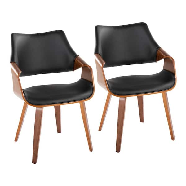 Curvo Walnut Wood and Black Faux Leather Highback Chair (Set of 2)