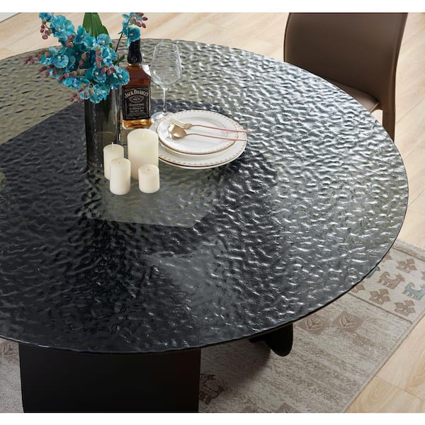 Maxine Modern Hammered Black Glass 53.1 in. 3 Legs Dining Table Seats 4