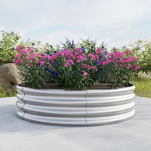 47.24 in. x 11.42 in. Silver Round Metal Raised Garden Bed with