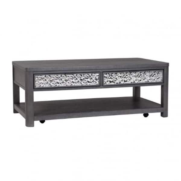 Benjara Zoko 26 in. Ash Gray Rectangle Wood Coffee Table with Includes Drawers
