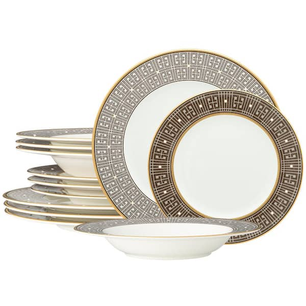 Noritake Infinity Bronze 12-Piece (Bronze) Bone China Dinnerware Set,  Service for 4 4980-12H