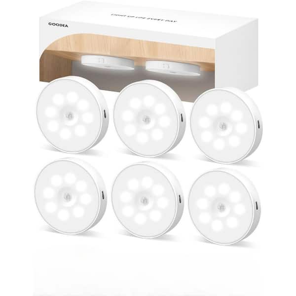 EKIEUDL 6-Light Dimmable Cold White Integrated LED Under Cabinet Puck Light Motion Sensor with IR Remote 6-Pack