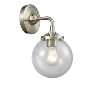 Beacon 6 in. 1-Light Brushed Satin Nickel Wall Sconce with Seedy Glass Shade
