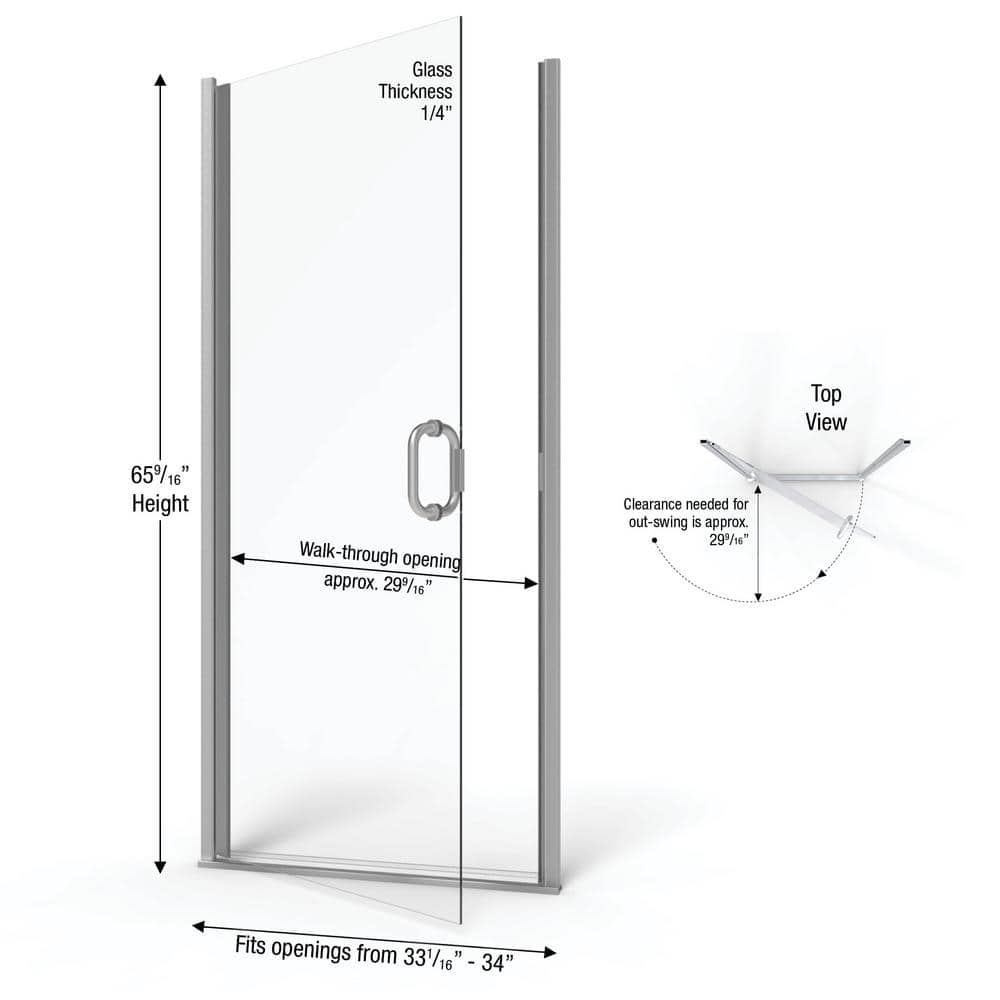 Infinity Brushed Nickel Semi-Frameless Clear Glass Shower Door