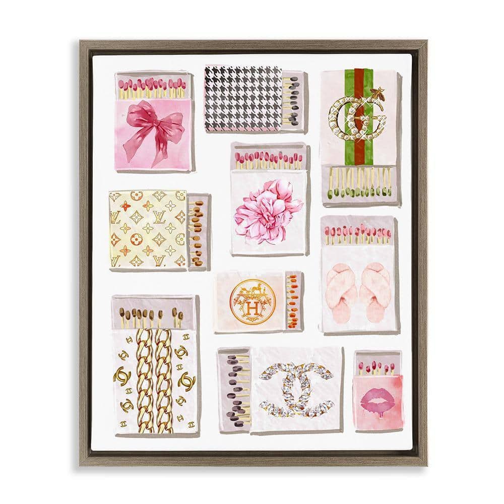 Glam Girl Matchboxes by Ziwei Li 1 Piece Brown Floater Frame Abstract Graphic Art Print 31 in. x 25 in.