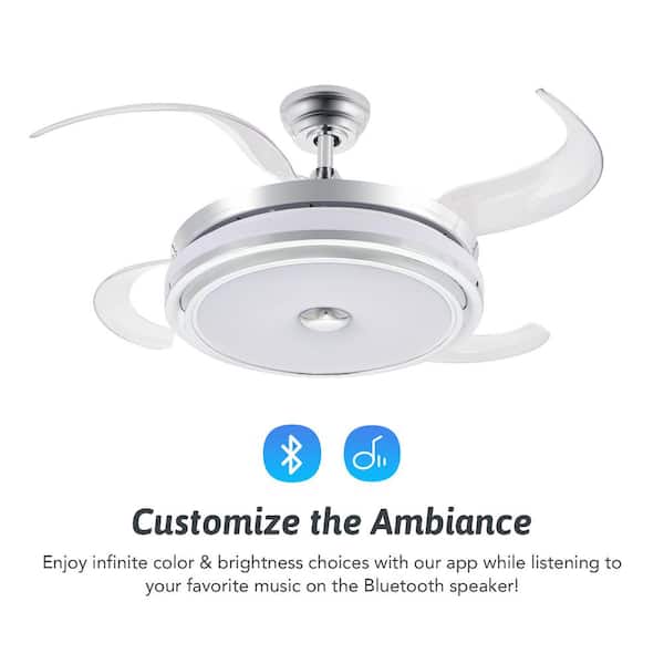 42" Bluetooth Music Player Invisible Ceiling Fans Remote LED 3-Color Chandeliers