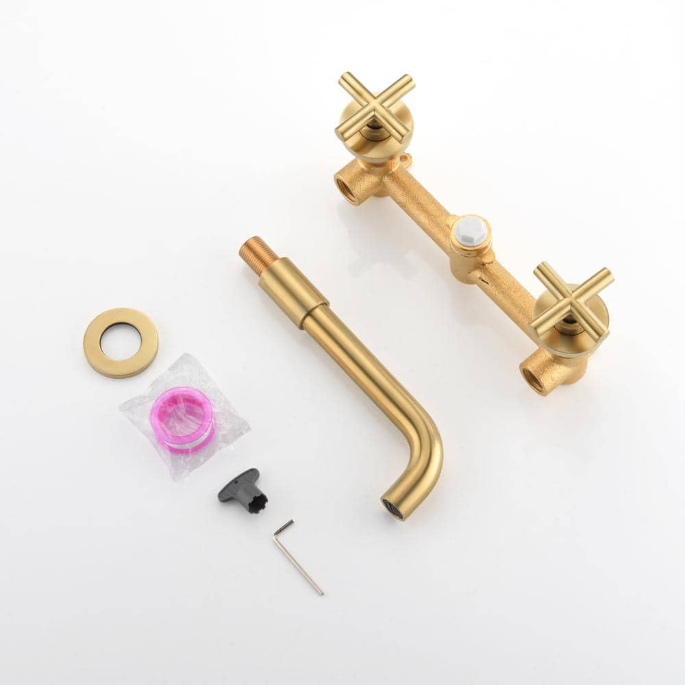 Brushed Gold Stainless Steel Wall-Mounted Bathroom Faucet