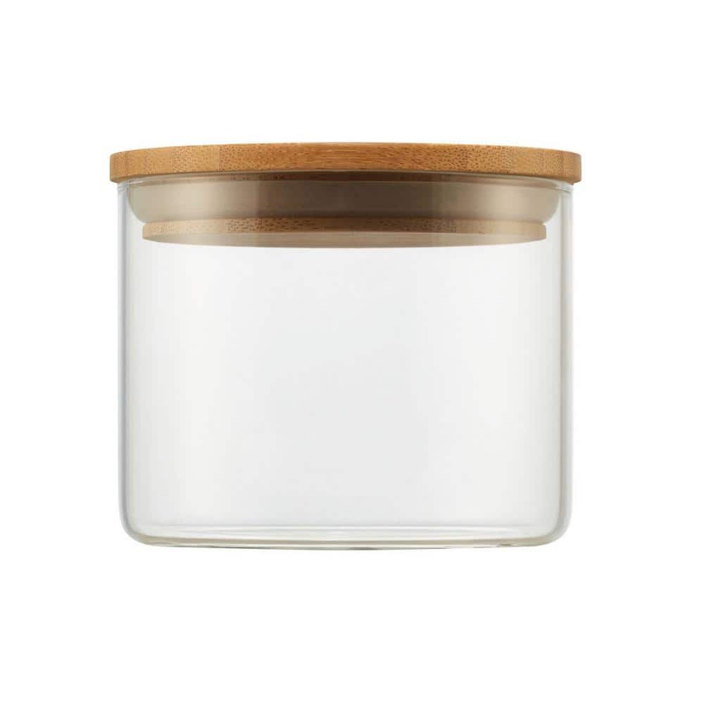 Clear Glass Cylinder Canisters with Bamboo Lids - Set of 3