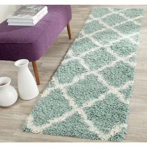 Dallas Shag Light Blue/Ivory 2 ft. x 8 ft. Geometric Runner Rug