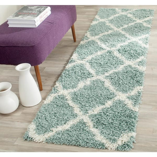 Dallas Shag Light Blue/Ivory 2 ft. x 8 ft. Geometric Runner Rug