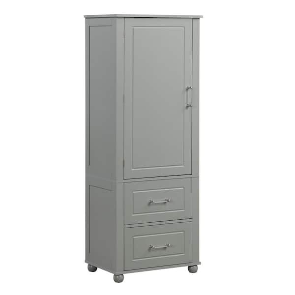 Tatahance 23 in. W x 15.9 in. D x 61.4 in. H Gray MDF Freestanding Tall Linen Cabinet with 2-Drawers and Adjustable Shelf